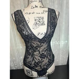 Black Sheer Floral Lace Bodysuit